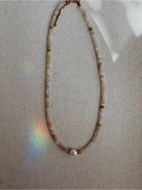 Delicate Citrine and Gold Beaded Necklace with Freshwater Pearl Accent